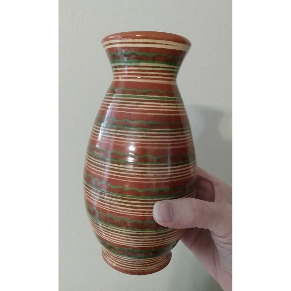 Glazed Mexican Vase Earthtones Hand Made Studio Pottery Southwest design PRETTY!